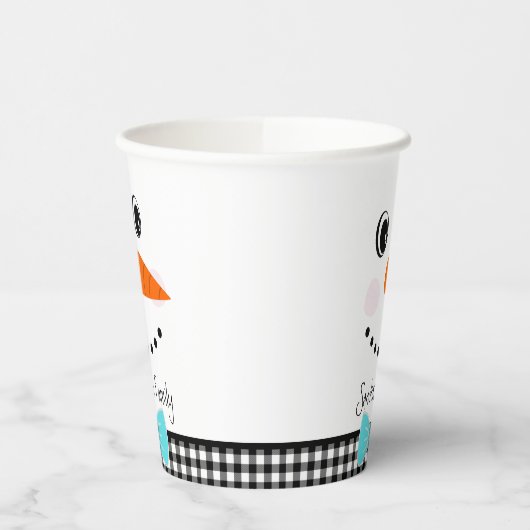 Snowman Gesicht Aquamarin blauen Bowtie Black Buff Pappbecher (Links)