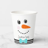 Snowman Gesicht Aquamarin blauen Bowtie Black Buff Pappbecher (Vorderseite)