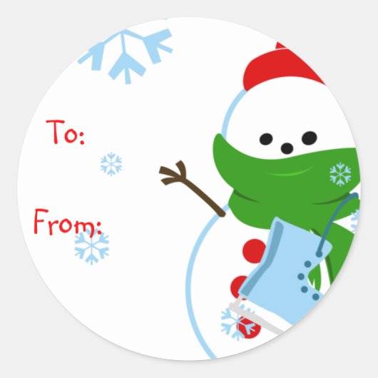 Snowman Gift Tags Runder Aufkleber (Vorderseite)
