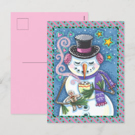 SNOWMAN, GINGERBREAD MAN & TASSE DES HOT-SCHOKOLAD FEIERTAGSPOSTKARTE