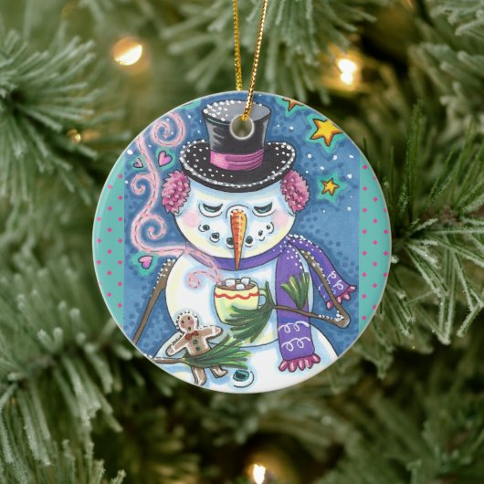 SNOWMAN, GINGERBREAD MAN & TASSE DES HOT-SCHOKOLAD KERAMIK ORNAMENT (Baum)