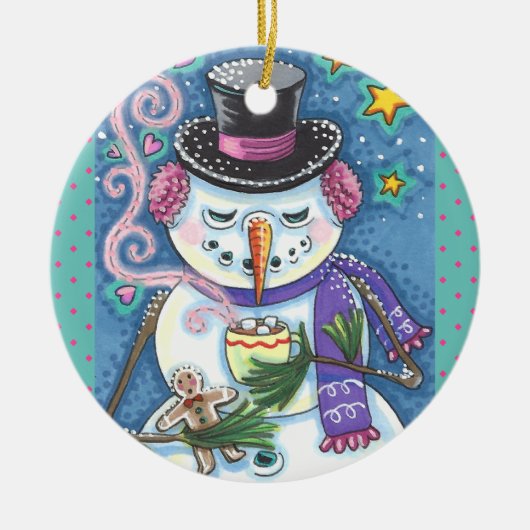 SNOWMAN, GINGERBREAD MAN & TASSE DES HOT-SCHOKOLAD KERAMIK ORNAMENT (Vorne)