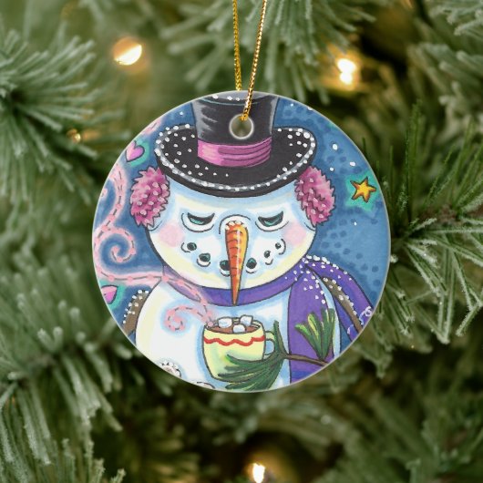 SNOWMAN, GINGERBREAD MAN & TASSE DES HOT-SCHOKOLAD KERAMIK ORNAMENT (Baum)