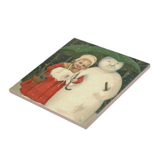 Snowman Girl Umbrella Snowfall Fliese (Seite)