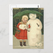 Snowman Girl Umbrella Snowfall Postkarte (Vorne/Hinten)
