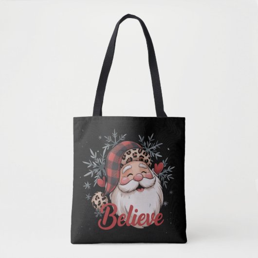 Snowman glaubt Santa Red Kariert Hat Weihnachten Tasche (Vorderseite)