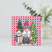 Snowman gnome Xmas Tree Holiday und saisonale Kart (Stehend Vorderseite)