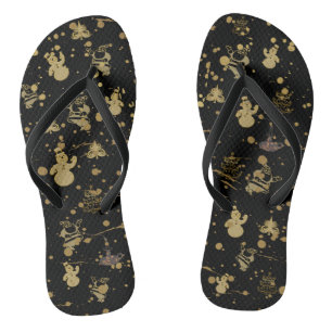 Snowman Gold & Black Snow Flip Flops Badesandalen