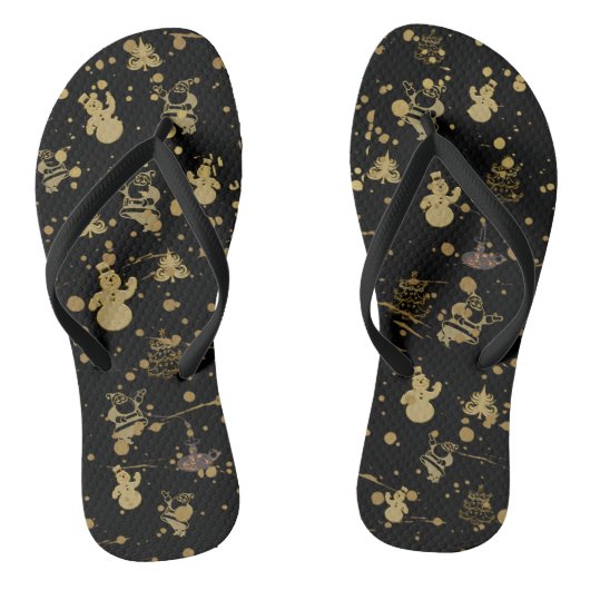 Snowman Gold & Black Snow Flip Flops Badesandalen (Fußbett)
