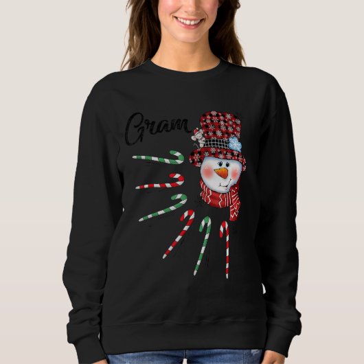 Snowman Gram Candy Cane Karierte Weihnachten Sweatshirt (Vorderseite)