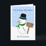 Snowman Grandson Weihnachtskarte Feiertagskarte<br><div class="desc">Grußkarte Enkel Weihnachtskarte Schneemann Design. Passen Sie diese Weihnachtskarte mit einem beliebigen Text Ihrer Wahl an und lassen Sie sie dann ausdrucken und Ihnen zuschicken oder laden Sie sie sofort herunter. Wenn Sie Hilfe bei der Anpassung benötigen, kontaktieren Sie uns über den Link auf dieser Seite. Grandson Weihnachtskarte Snowman Design,...</div>
