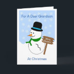Snowman Grandson Weihnachtskarte Feiertagskarte<br><div class="desc">Grußkarte Enkel Weihnachtskarte Schneemann Design. Passen Sie diese Weihnachtskarte mit einem beliebigen Text Ihrer Wahl an und lassen Sie sie dann ausdrucken und Ihnen zuschicken oder laden Sie sie sofort herunter. Wenn Sie Hilfe bei der Anpassung benötigen, kontaktieren Sie uns über den Link auf dieser Seite. Grandson Weihnachtskarte Snowman Design,...</div>