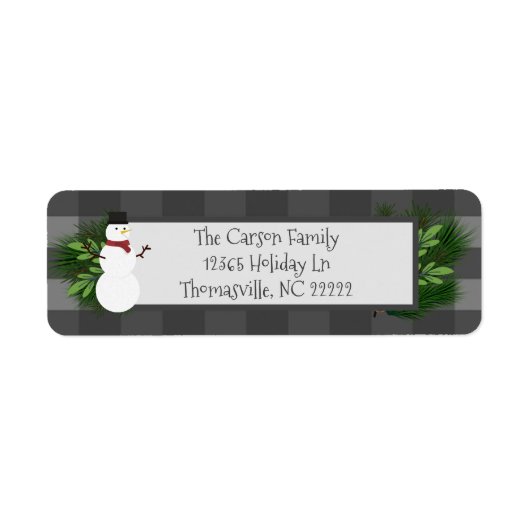 Snowman Gray Buffalo Kariert Address Labels (Vorne)