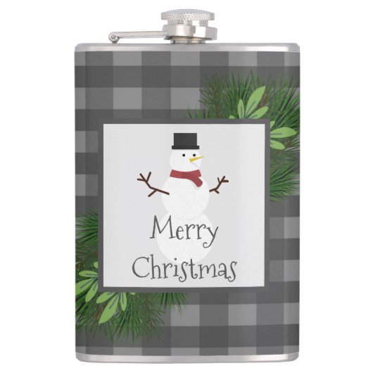 Snowman Gray Buffalo Kariert Flask Flachmann (Vorderseite)