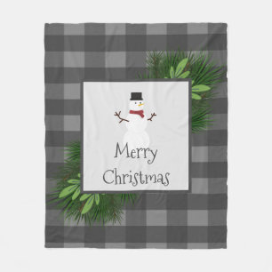 Snowman Gray Buffalo Kariert Fleece Blanket