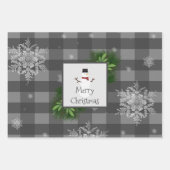 Snowman Gray Buffalo Kariert | Grau Geschenkpapier Set (Vorderseite 3)
