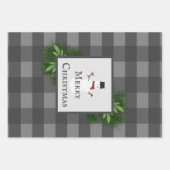 Snowman Gray Buffalo Kariert | Grau Geschenkpapier Set (Vorderseite 2)