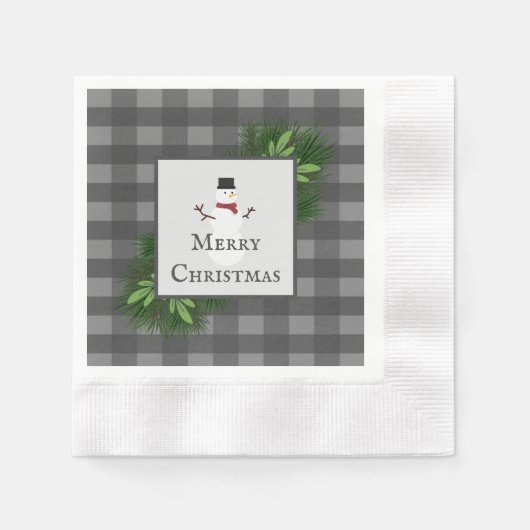 Snowman Gray Buffalo Kariert Paper Napkin Serviette (Vorderseite)