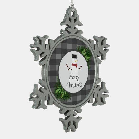 Snowman Gray Buffalo Kariert Snowflake Ornament (Links)
