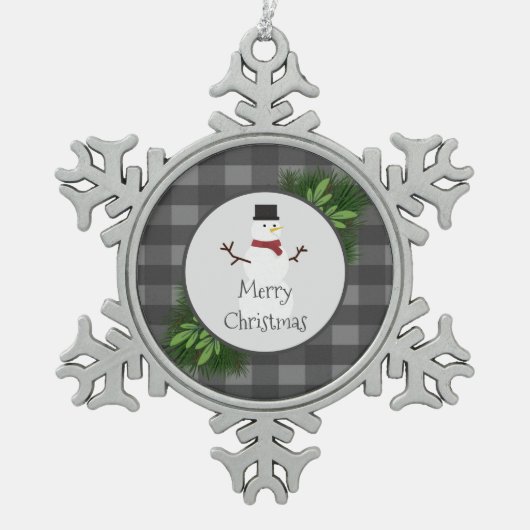 Snowman Gray Buffalo Kariert Snowflake Ornament (Vorderseite)