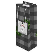 Snowman Gray Buffalo Kariert Wine Geschenktasche Geschenktüte Für Weinflaschen (Rückseite Schrägansicht)