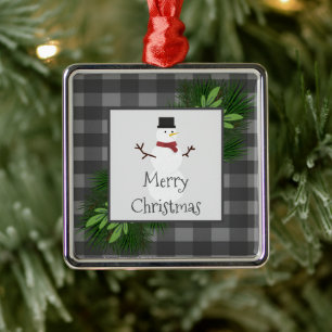 Snowman Gray Buffalo Karierte Keramik Ornament Aus Metall
