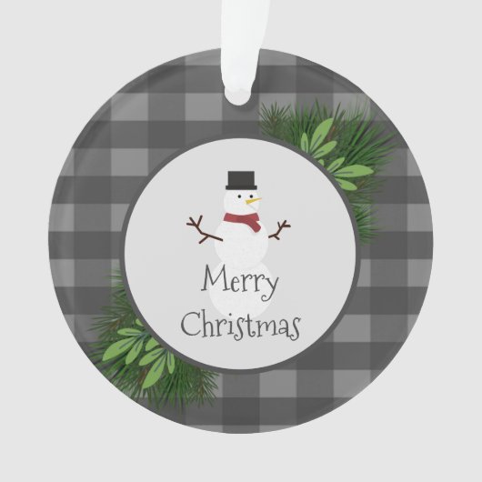 Snowman Gray Buffalo Kariertes Ornament (Vorderseite)