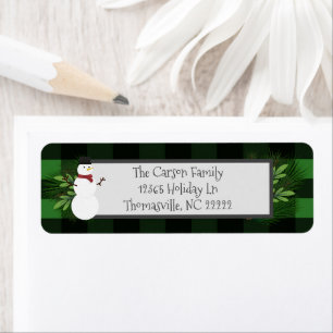 Snowman Green Buffalo Kariert Address Labels