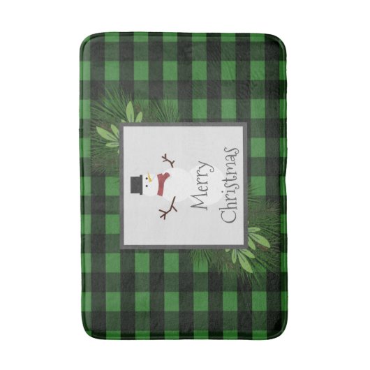 Snowman Green Buffalo Kariert Bath Mat Badematte (Vorderseite Vertikal)