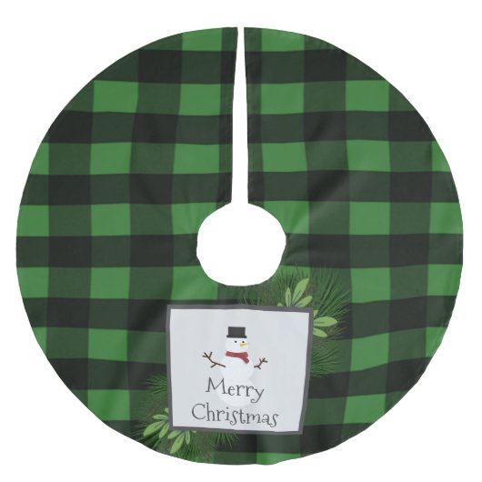 Snowman Green Buffalo Kariert | Grün und Schwarz Polyester Weihnachtsbaumdecke (Vorderseite)