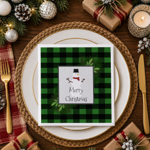 Snowman Green Buffalo Kariert Paper Napkin Serviette