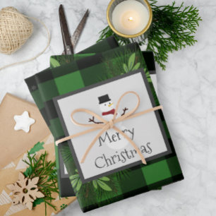 Snowman Green Buffalo Kariert   Schwarz und Grün Geschenkpapier Set