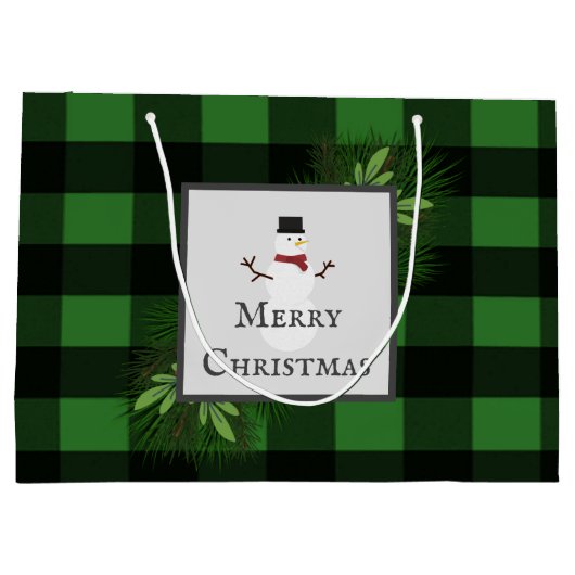 Snowman Green Buffalo Karierte Geschenktasche Große Geschenktüte (Rückseite)