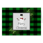 Snowman Green Buffalo Karierte Grußkarte (Vorderseite (Horizontal))