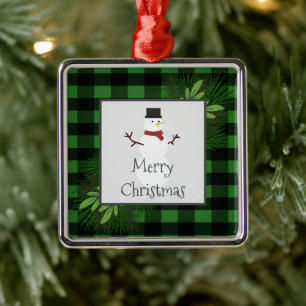Snowman Green Buffalo Karierte Keramik Ornament Aus Metall