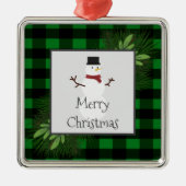 Snowman Green Buffalo Karierte Keramik Ornament Aus Metall (Vorne)