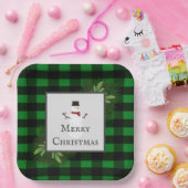 Snowman Green Buffalo Karierte Papierplatte Pappteller (Party)