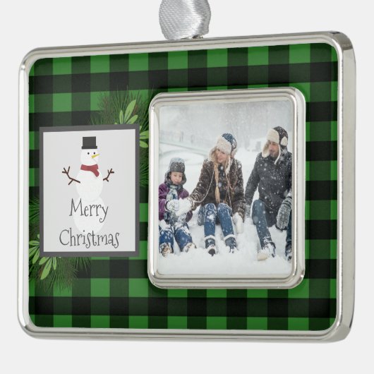 Snowman Green Buffalo Kariertes Gerahmtes Ornament Rahmen-Ornament Silber (Links)