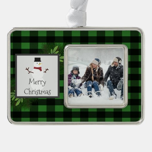 Snowman Green Buffalo Kariertes Gerahmtes Ornament Rahmen-Ornament Silber (Vorderseite)