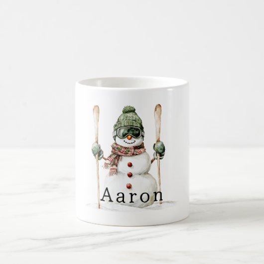 Snowman Green Hat Snow Skis  Kaffeetasse (Mittel)