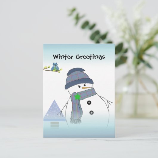 Snowman Greetings Postkarte (Stehend Vorderseite)