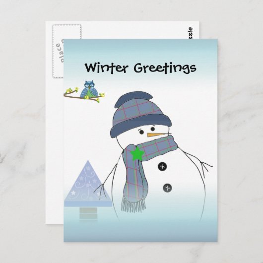 Snowman Greetings Postkarte (Vorne/Hinten)