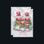 Snowman Greetings von der Namensfamilie Feiertagskarte<br><div class="desc">Eine nette,  fröhliche Snowmannfamilie mit roten und grünen Accessoires und GREETINGS aus der Familie NAME</div>