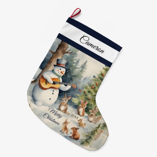 Snowman Guitar Custom Großer Weihnachtsstrumpf (Vorderansicht (hängend))