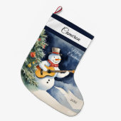 Snowman Guitar Personalisiert Großer Weihnachtsstrumpf (Vorderansicht (hängend))