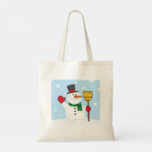 Snowman hält eine Broom Tote Tasche (Rückseite)