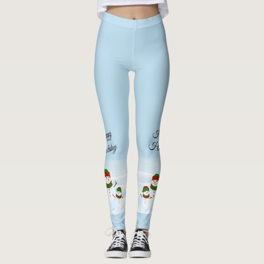 Snowman Happy Holidays Blue Leggings (Vorderseite)