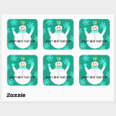 Snowman Happy New Year Square Stickers (Blatt)