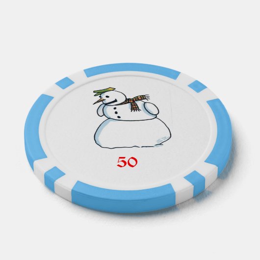 Snowman hellblau 50 gestreifter Poker Chip (Einzeln)