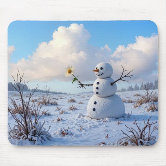 Snowman Holding a White Daisy Mousepad (Vorne)